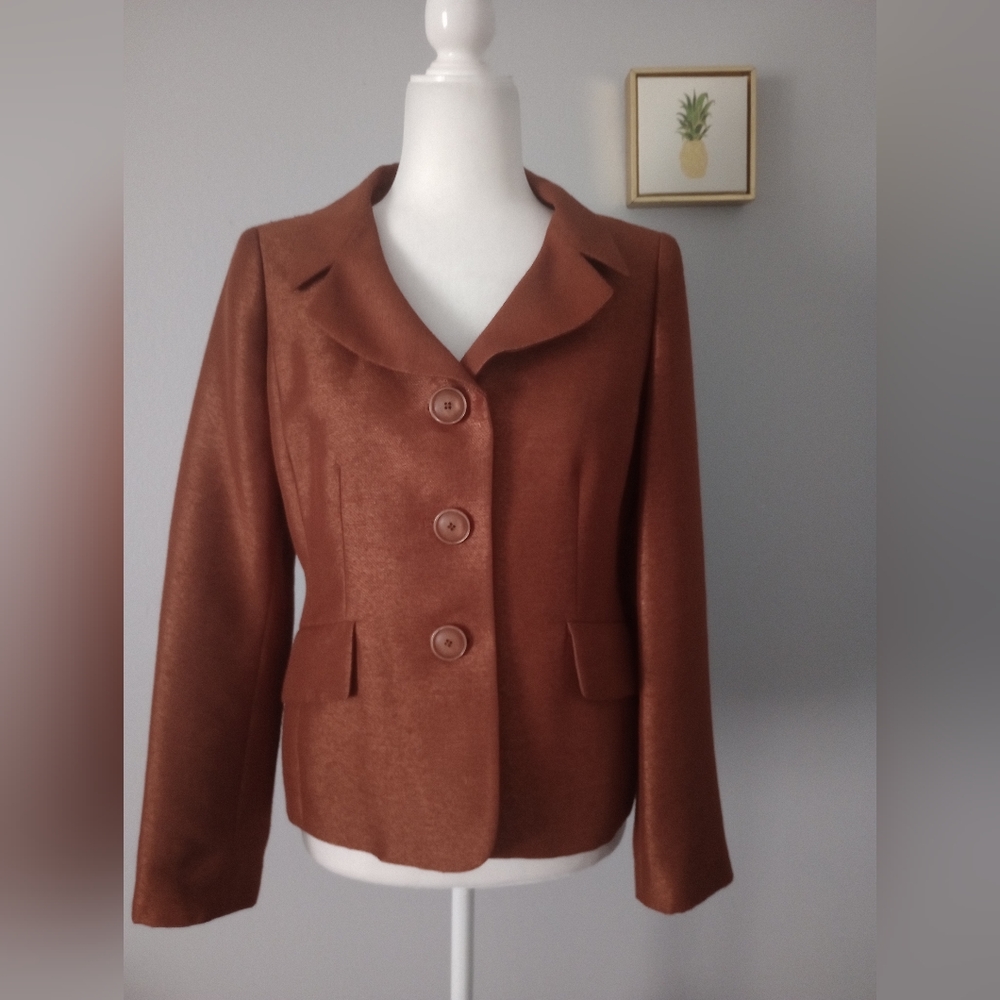 Blazer Women Evan Picone   color bronce metallic size 6P Goods Condition Buttons